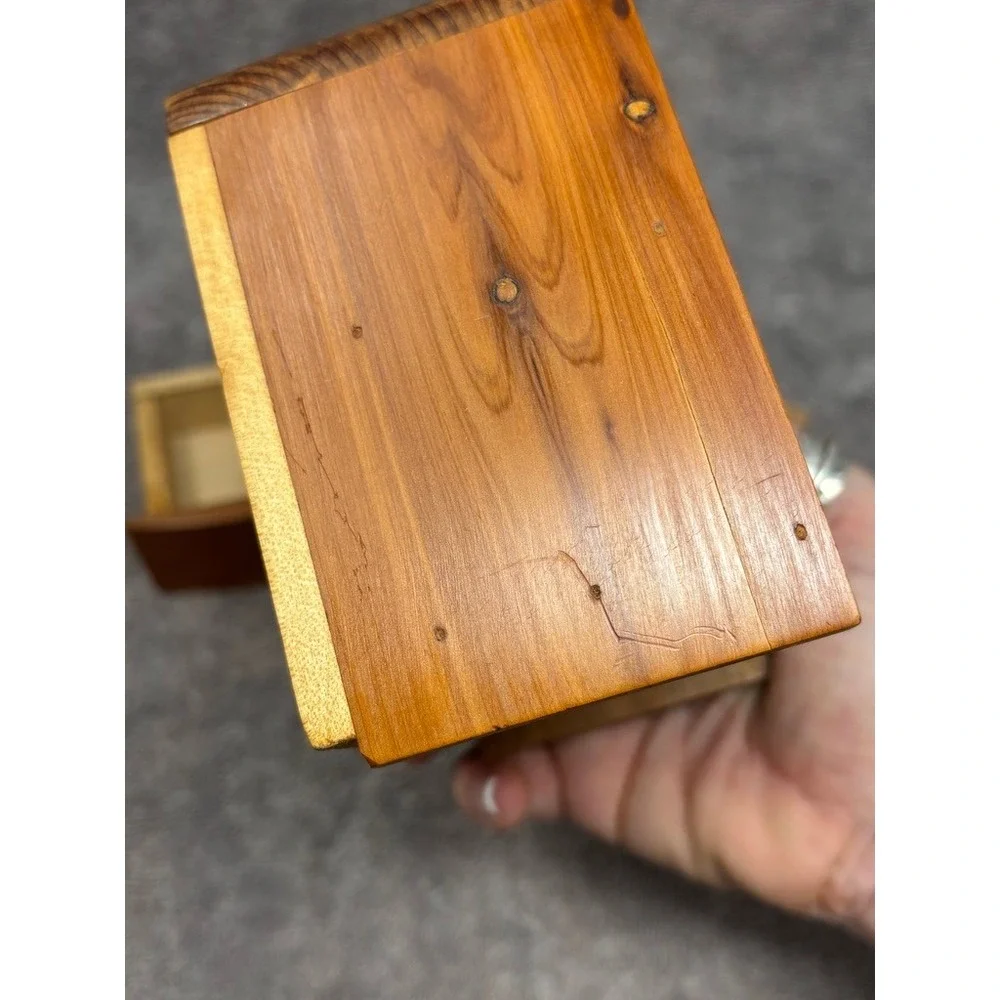 Vintage Small Wood Jewelry Box 2 Drawer Mini Trinket Chest 4.5